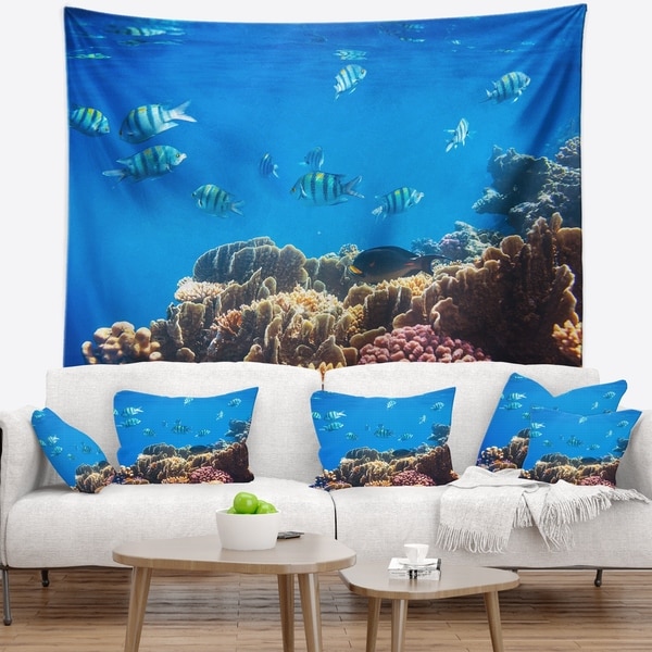 Designart 'Bright Blue Waters and Coral Fish' Seashore Wall Tapestry