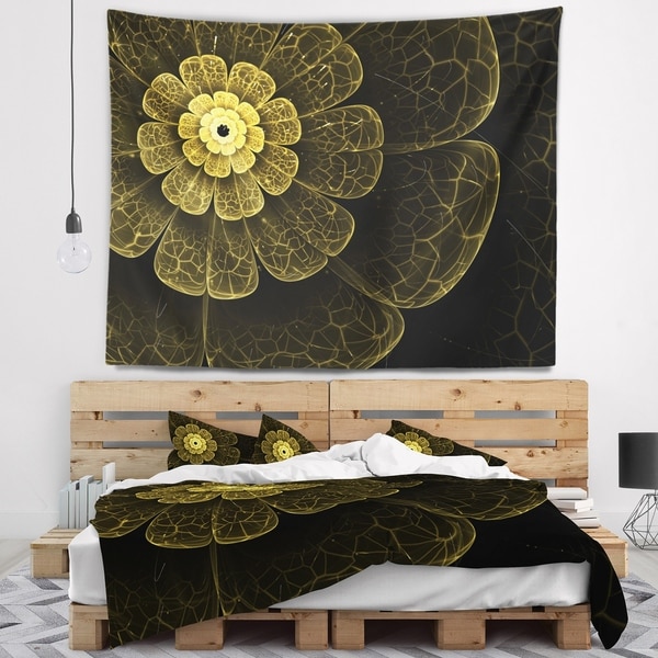 Designart 'Light Yellow Metallic Fabric Flower' Abstract Wall Tapestry