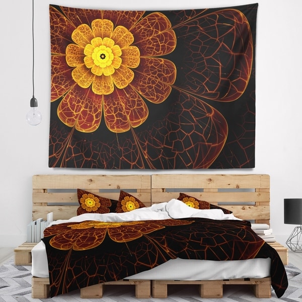 Designart 'Symmetrical Orange Fractal Flower' Floral Wall Tapestry