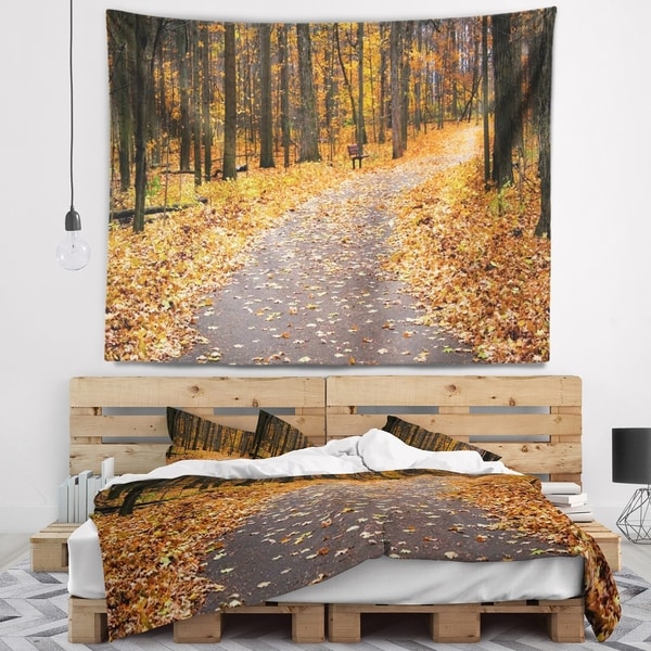 Designart 'Autumn Walk Way with Fallen Leaves' Modern Forest Wall Tapestry
