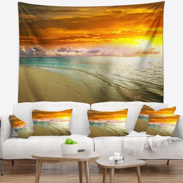 Designart 'Amazingly Colorful Beach with Footprints' Seascape Wall Tapestry