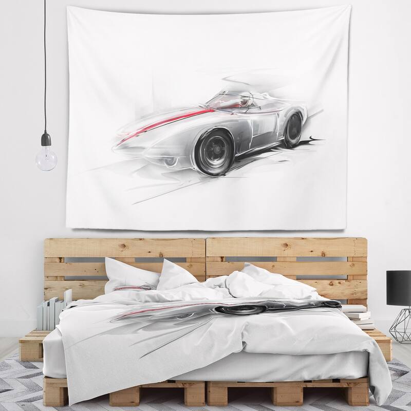 Designart 'Silver Formula One Car' Digital Art Car Wall Tapestry ...
