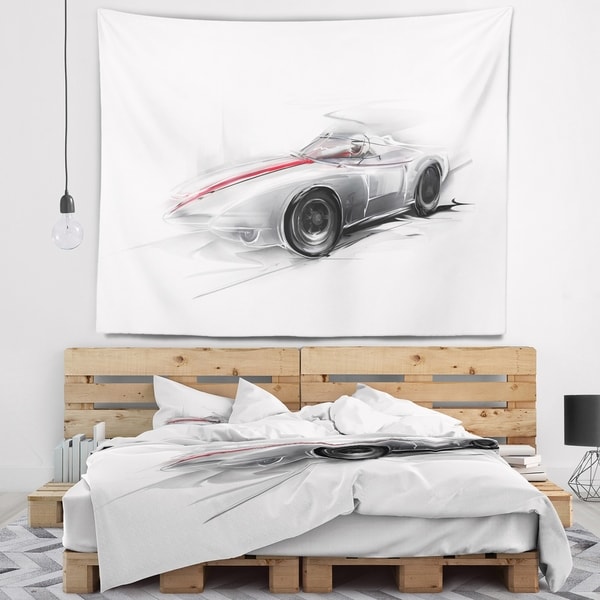 Designart 'Silver Formula One Car' Digital Art Car Wall Tapestry
