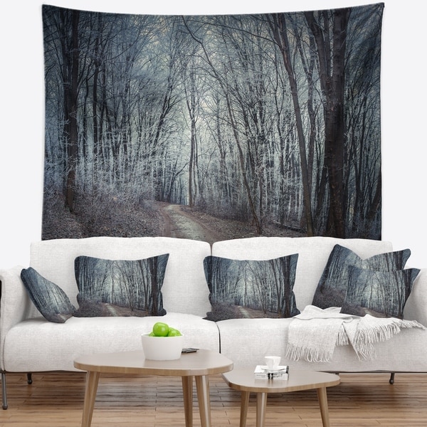 Designart 'Dense Gray Fall Forest Path' Landscape Photo Wall Tapestry