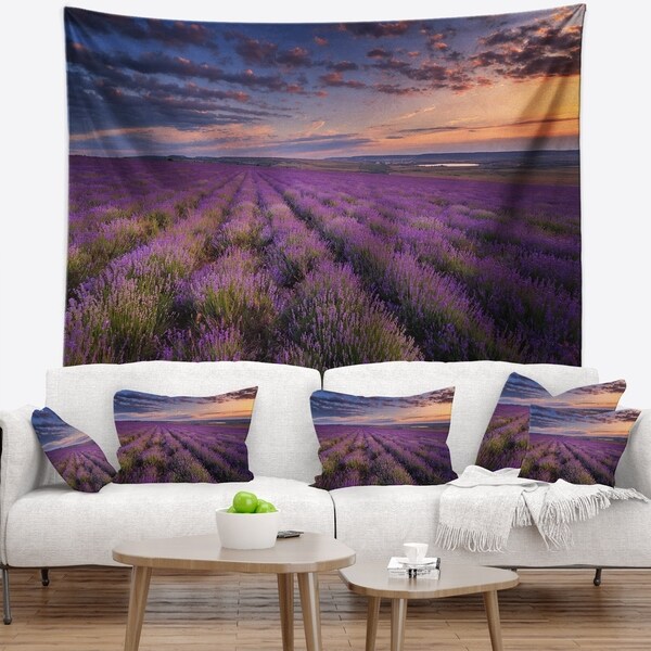Designart 'Dark Lavender Field with Cloudy Sky' Floral Wall Tapestry