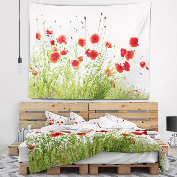 Designart 'Poppies on White Background' Floral Wall Tapestry