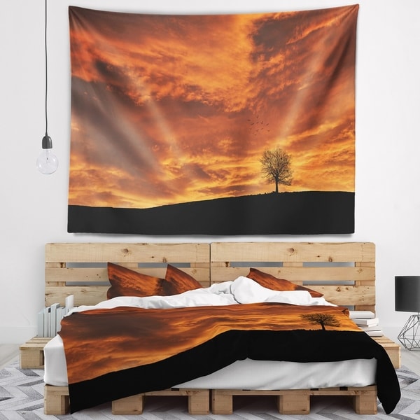 Designart 'Lonely Tree under Brown Sky' Landscape Wall Tapestry