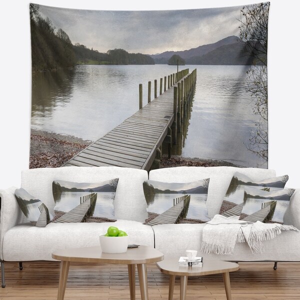Designart 'Wooden Jetty on Lake District' Wooden Sea Bridge Wall Tapestry