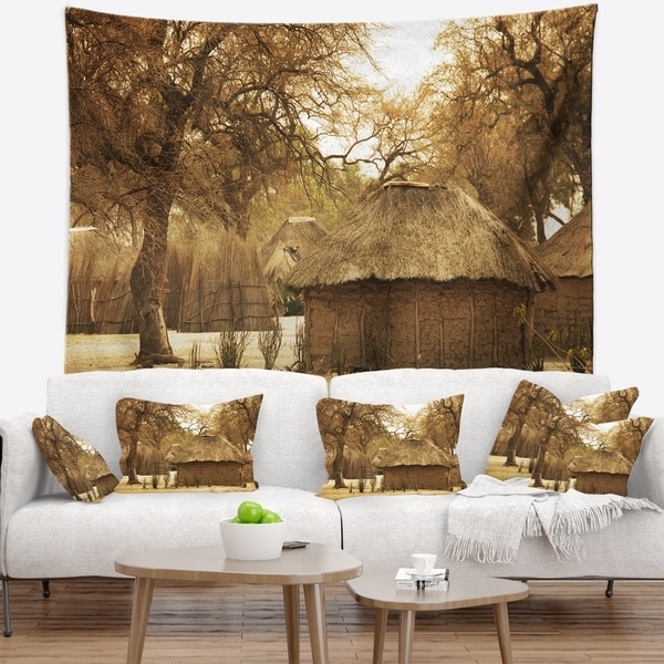 Designart 'Beautiful Rural African Huts' Landscape Wall Tapestry