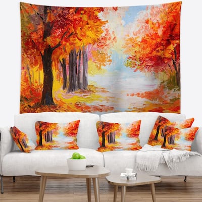 Designart 'Orange Forest in Autumn' Landscape Wall Tapestry