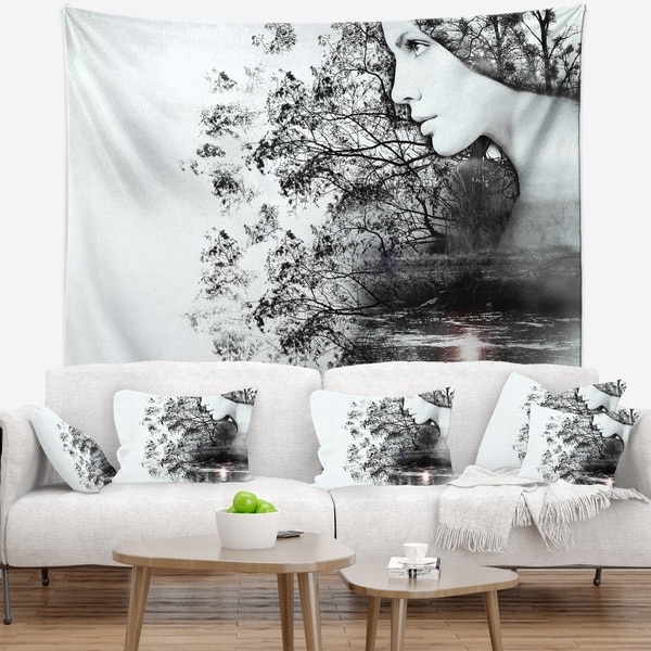 Designart 'Woman and Beauty of Nature' Landscape Wall Tapestry