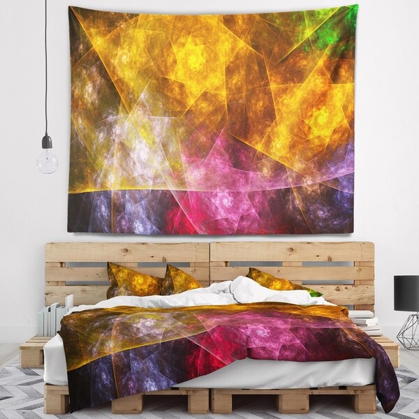 Designart 'Yellow Pink Rotating Polyhedron' Abstract Wall Tapestry