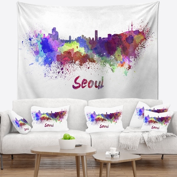 Designart 'Seoul Skyline' Cityscape Wall Tapestry