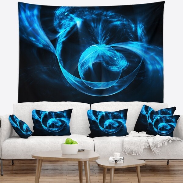 Designart 'Fractal 3D Circled Blue Waves' Contemporary Wall Tapestry