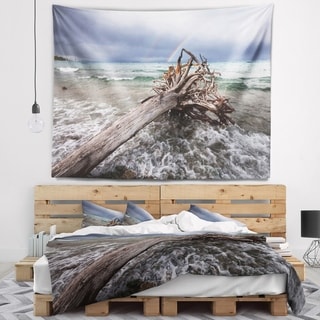 Designart 'Fallen Tree in Storm At Seashore' Seascape Wall Tapestry ...