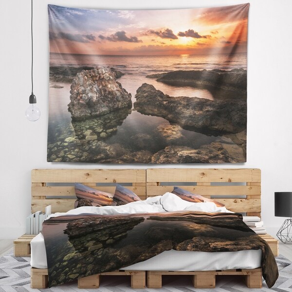Designart 'Rough Coast with Ancient Ruins' Oversized Beach Wall Tapestry