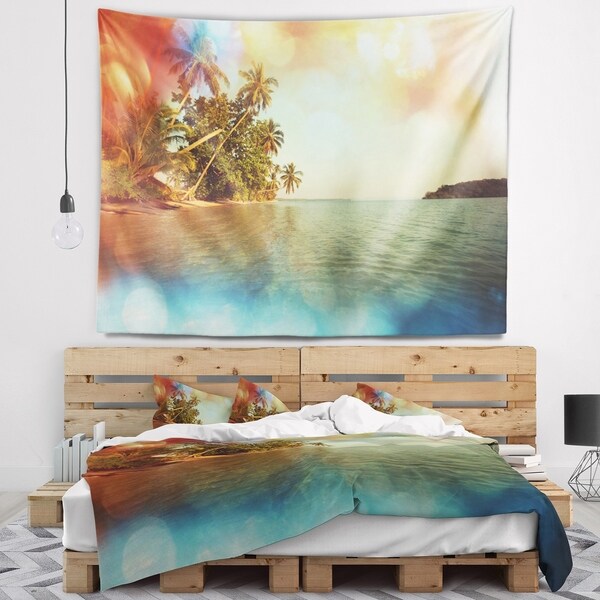 Designart 'Serene Tropical Beach with Palms' Seashore Wall Tapestry