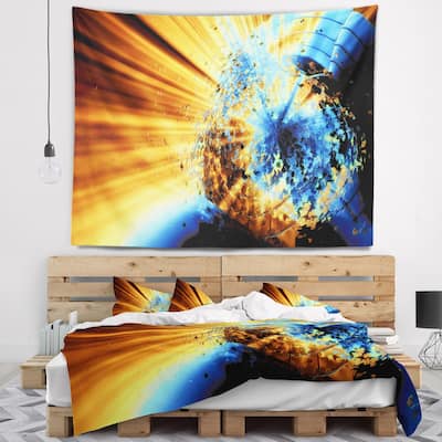 Designart 'Fractal 3D Blue Brown Burst' Contemporary Wall Tapestry