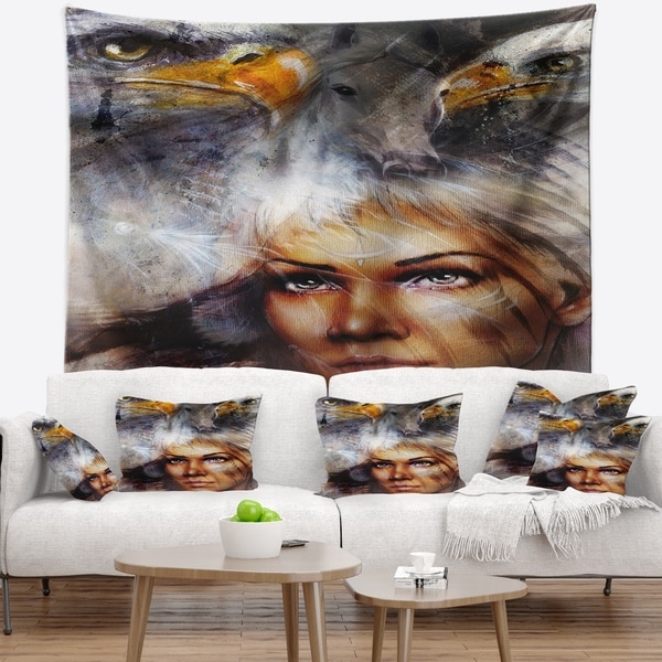Designart 'Woman with Flying Eagles' Portrait Wall Tapestry