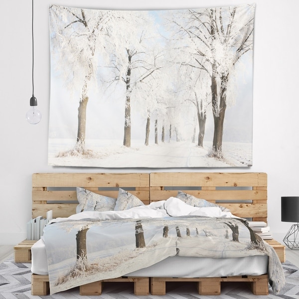 Designart 'Winter Lane on Sunny Morning' Forest Wall Tapestry