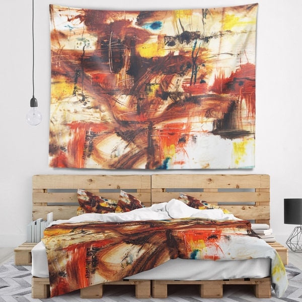 Designart 'Watercolor Red and Yellow Spots' Abstract Wall Tapestry