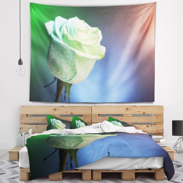 Designart 'Beautiful White Painted Rose' Floral Wall Tapestry