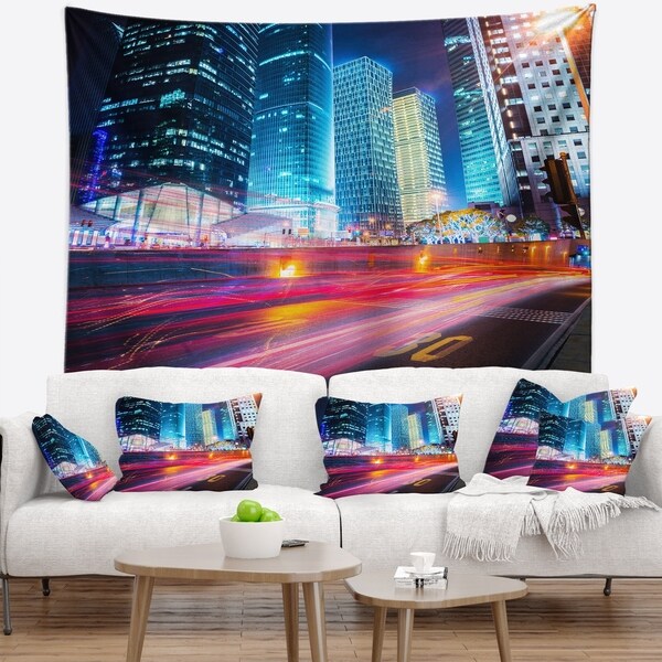 Designart 'Modern City Night Scene' Cityscape Photo Wall Tapestry