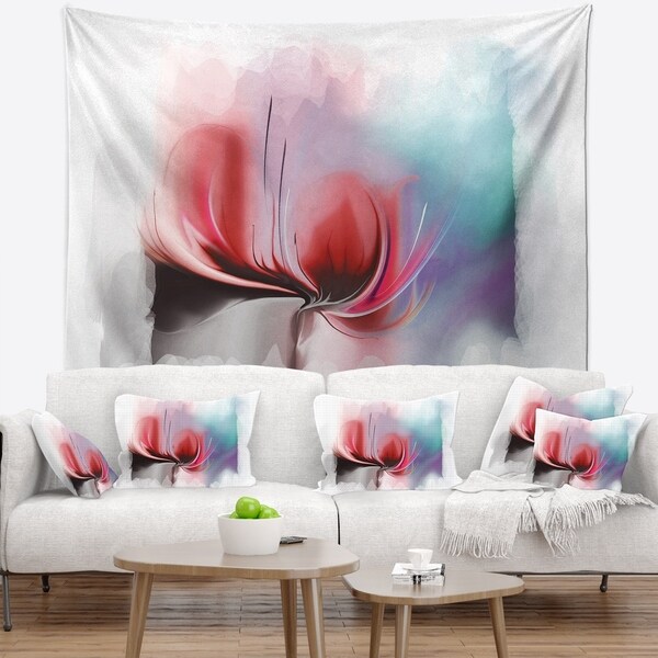 Designart 'Red Abstract Flower Illustration' Floral Wall Tapestry