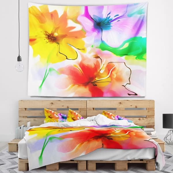 Designart 'Bunch of Colorful Flowers Sketch' Floral Wall Tapestry ...