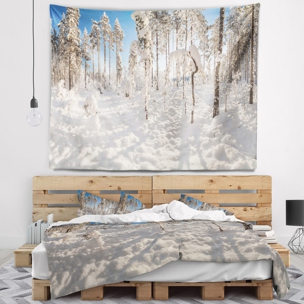Designart 'Winter Snow Covered Wood' Landscape Wall Tapestry