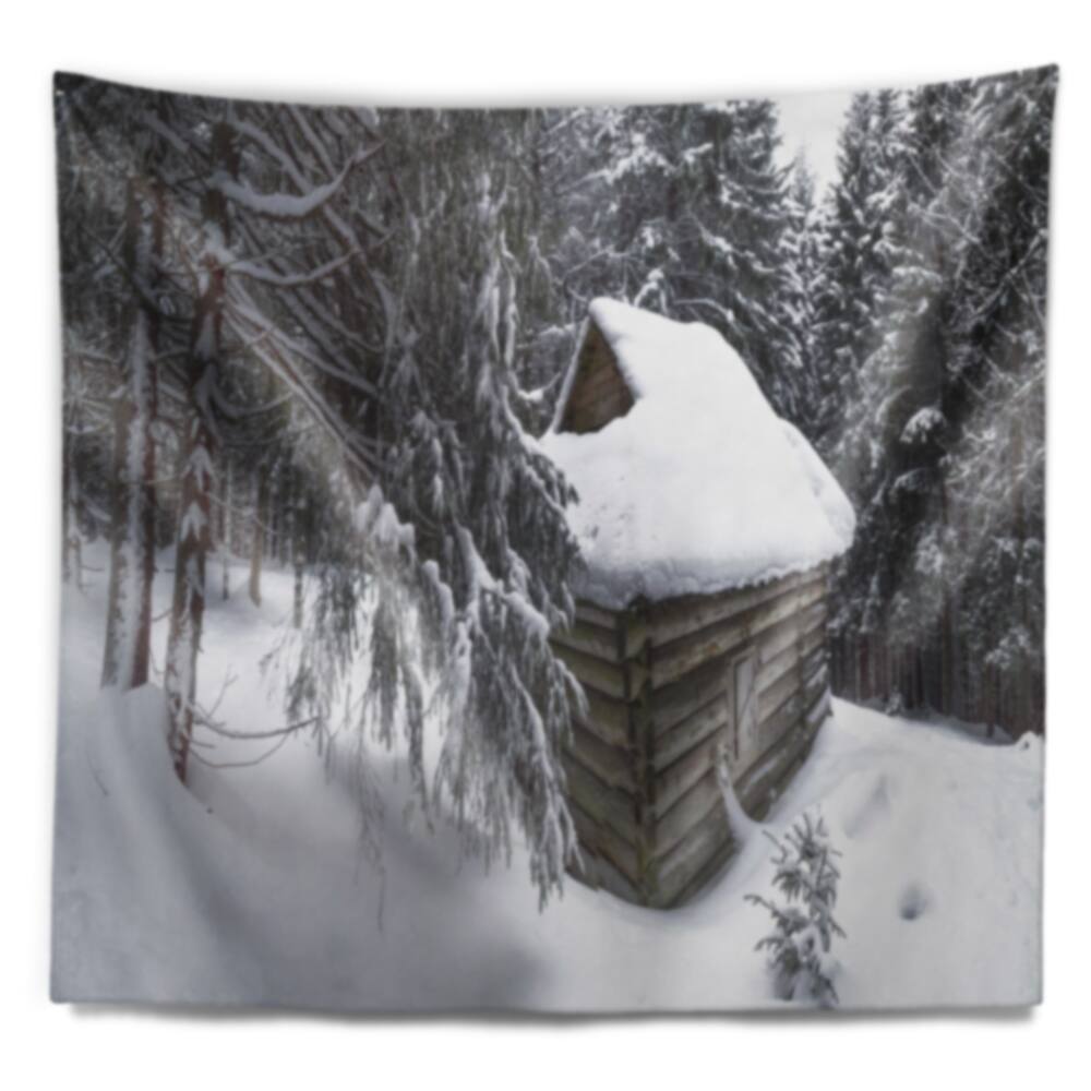 Designart 'house In Magic Winter Forest' Landscape Wall Tapestry - Bed 