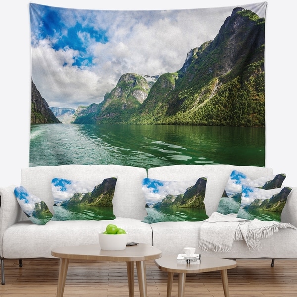 Designart 'Green Lake Sognefjord Norway' Landscape Wall Tapestry