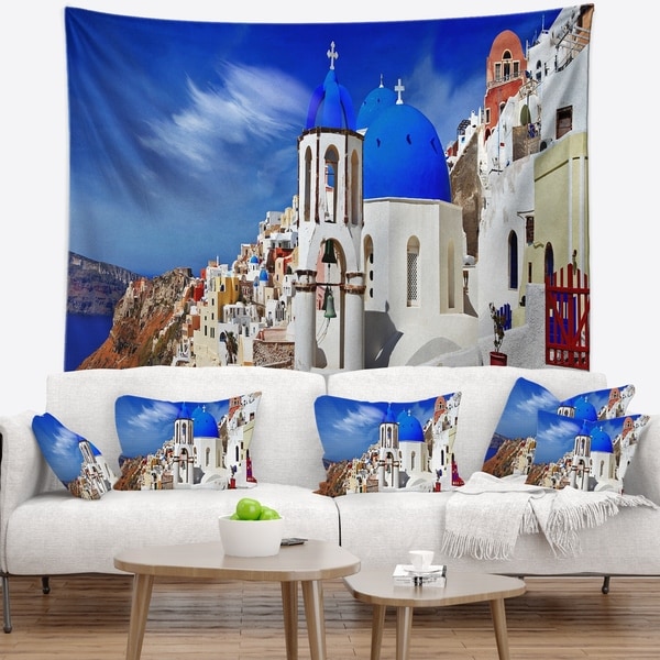Designart 'Oia Village Greece Panorama' Landscape Wall Tapestry