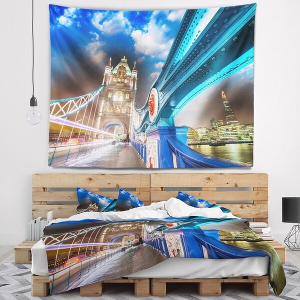 Designart 'Night over Tower Bridge in London' Cityscape Photo Wall Tapestry