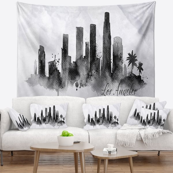 Designart 'Los Angeles Black Silhouette' Cityscape Painting Wall ...