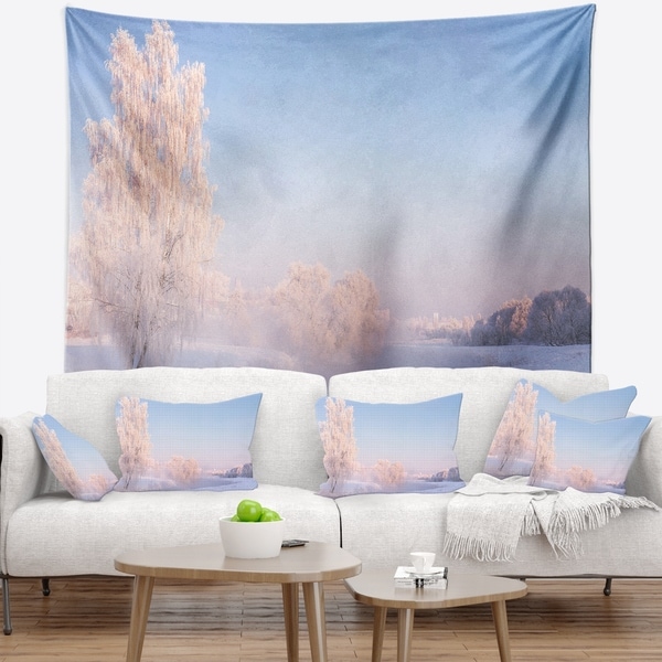 Designart 'White Crystal Tree and Landscape' Landscape Wall Tapestry
