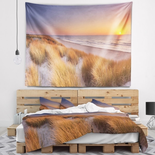Designart 'Sunset on Texel Island Beach' Modern Seashore Wall Tapestry