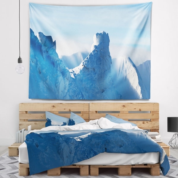 Designart 'Blue Winter Hills Panorama' Landscape Wall Tapestry