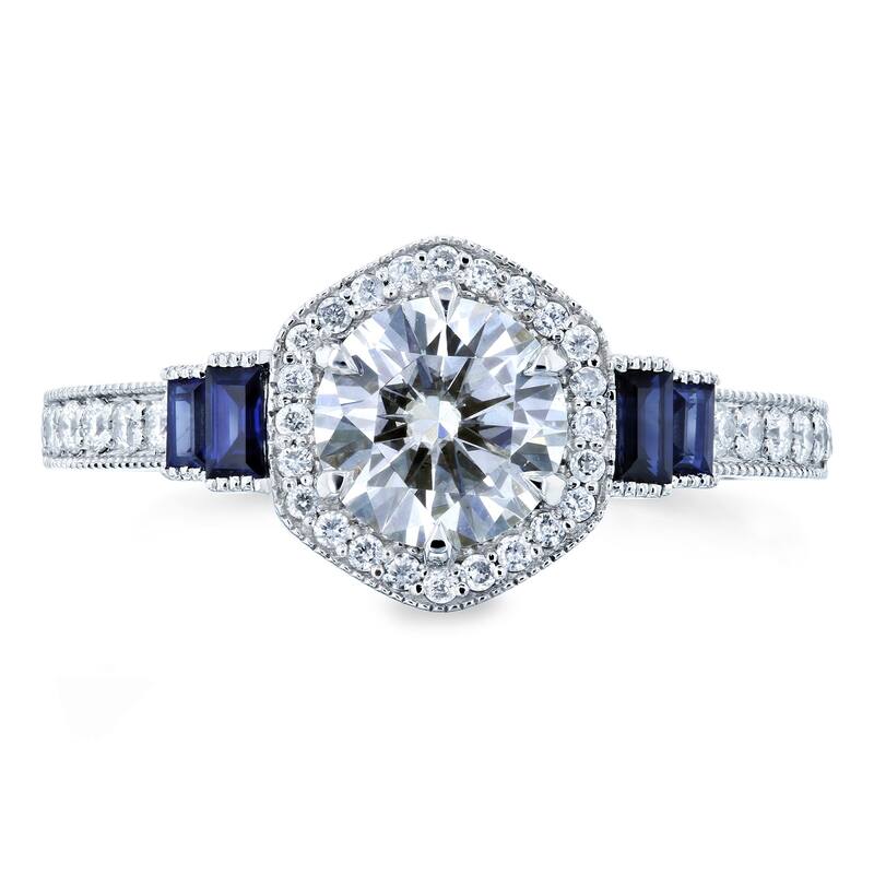 Annello by Kobelli 14k White Gold 1 1/2ct TGW Moissanite Sapphire and Diamond 6-prong Halo Art Deco Ring