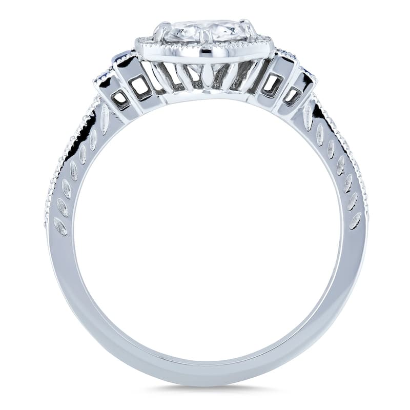 Annello by Kobelli 14k White Gold 1 1/2ct TGW Moissanite Sapphire and Diamond 6-prong Halo Art Deco Ring
