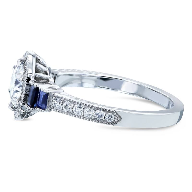 Kobelli 1.5 Carats Natural Diamond & Sapphire 14k Solid White Gold Halo Antique Fashion Art Deco Engagement Ring