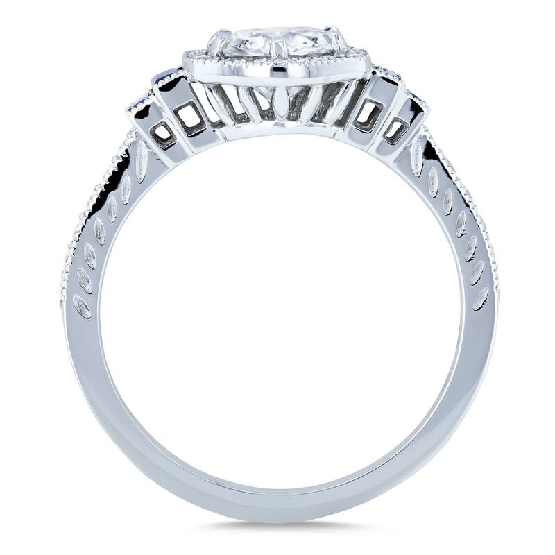 Kobelli 1.5 Carats Natural Diamond & Sapphire 14k Solid White Gold Halo Antique Fashion Art Deco Engagement Ring