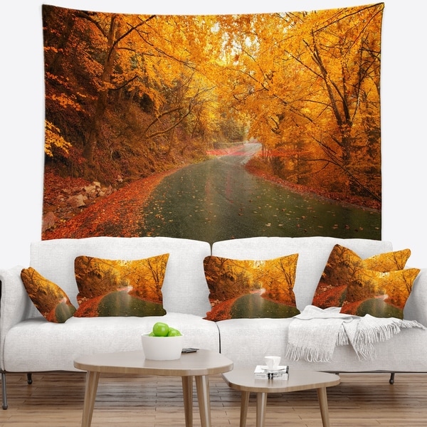 Designart 'Autumn Light Trails on Road' Landscape Photography Wall Tapestry