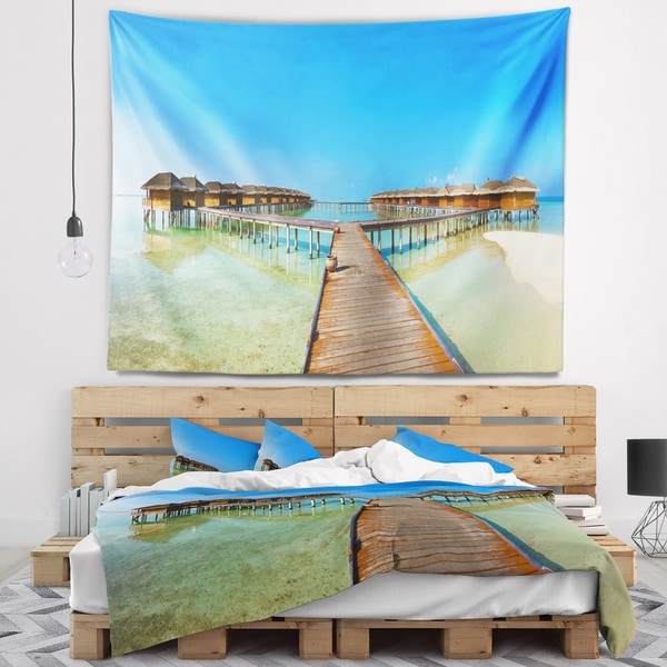 Designart 'Bungalows in Maldives Island' Landscape Photography Wall Tapestry