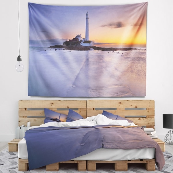 Designart 'Sunrise Over St. Mary s Lighthouse' Modern Seascape Wall Tapestry