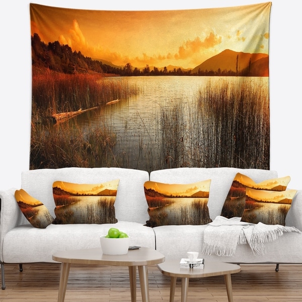 Designart 'Calm Evening with Lake and Mountains' Landscape Wall Tapestry