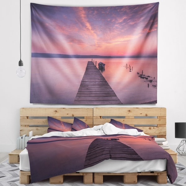 Designart 'Wooden Pier Under Red Sky' Seascape Wall Tapestry
