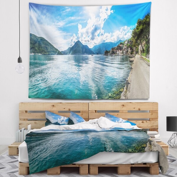 Designart 'Kotor Bay on Summer Day Panorama' Landscape Wall Tapestry