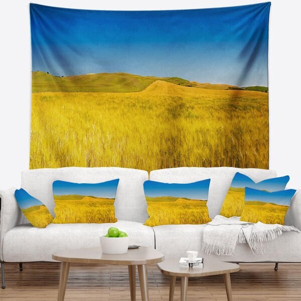 Designart 'Tuscany Whet Field on Sunny Day' Landscape Wall Tapestry