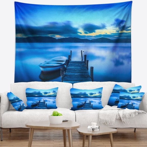 Designart 'Cloudy Blue Sky with Pier' Seascape Wall Tapestry
